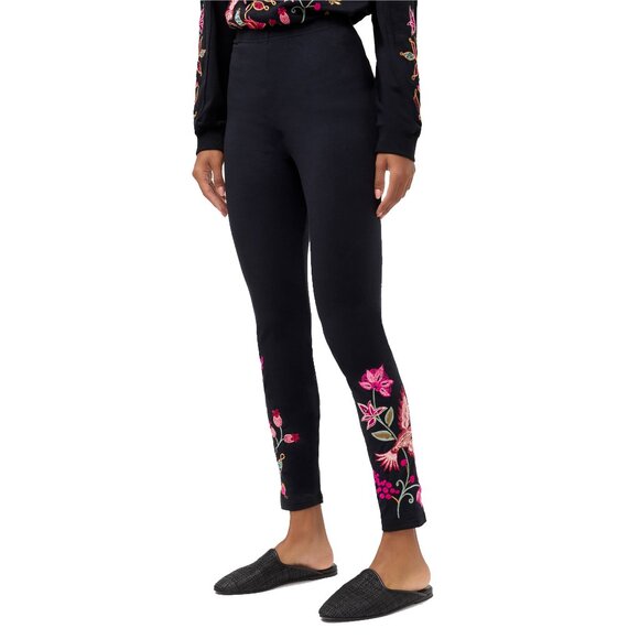 Johnny Was Penellope Legging Cotton Floral Embroidered Leggings Pants Black NEW - Picture 3 of 6